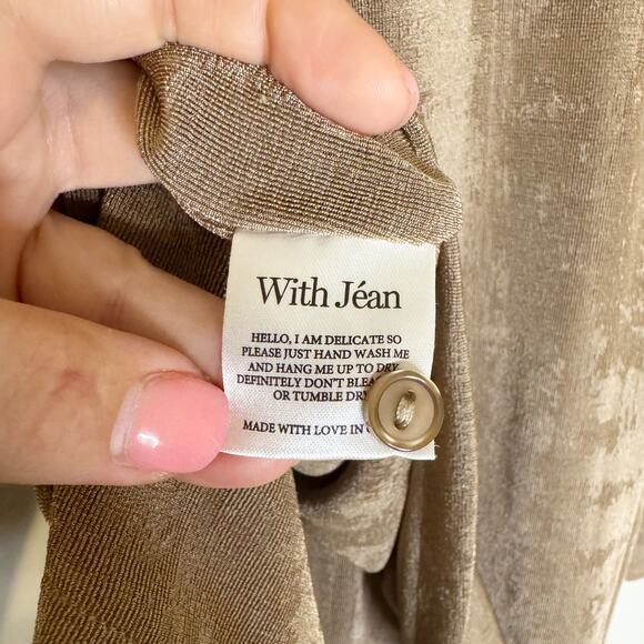 With Jean Andy Tan Latte Long Sleeve Button Up Down Shirt Dress Small - Picture 7 of 9